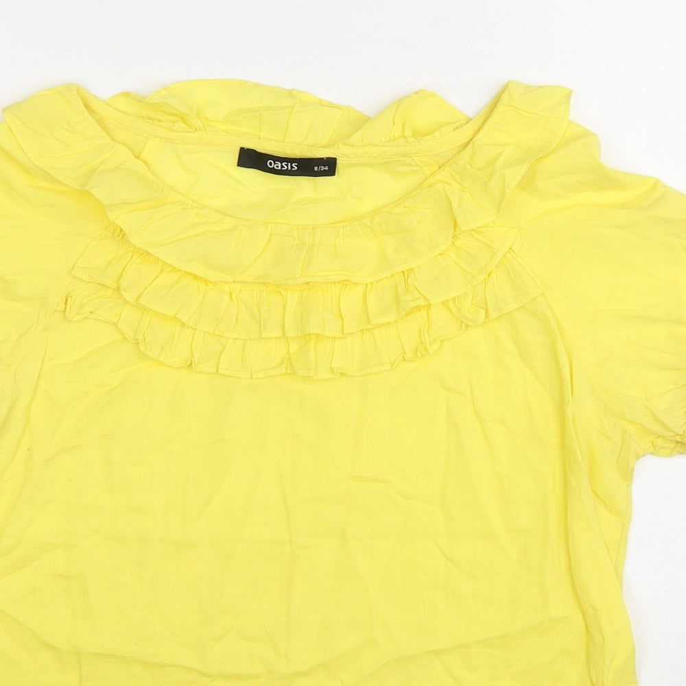 Oasis Womens Yellow Cotton Basic Blouse Size 8 Boat Neck