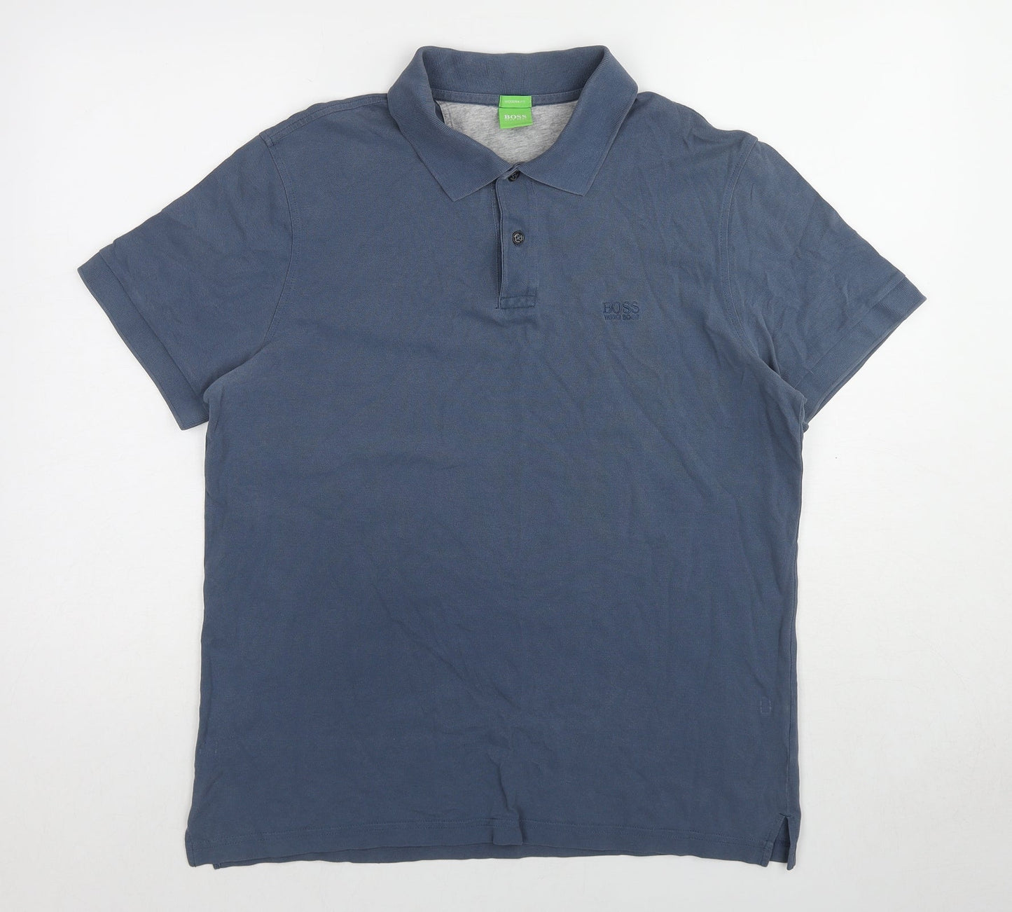 HUGO BOSS Mens Blue Cotton Polo Size XL Collared Pullover