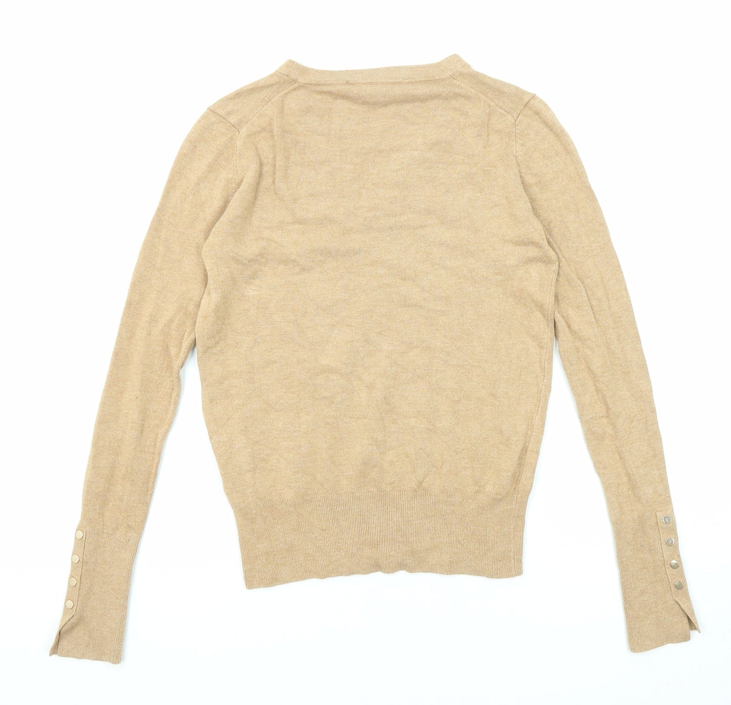 Zara Womens Beige V-Neck Viscose Pullover Jumper Size S