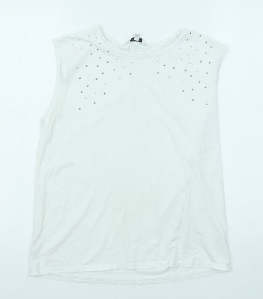 NEXT Womens White Cotton Basic Tank Size 8 Round Neck