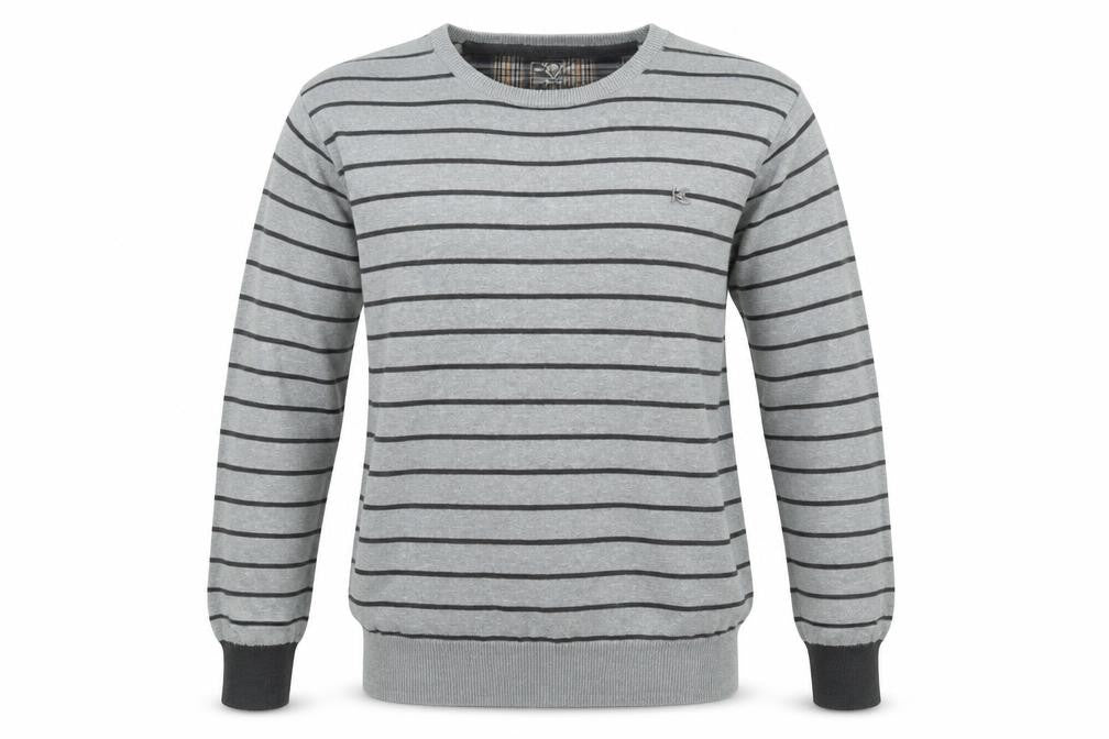 Ringspun Mens Grey Collared Striped Cotton Pullover Jumper Size XL Long Sleeve