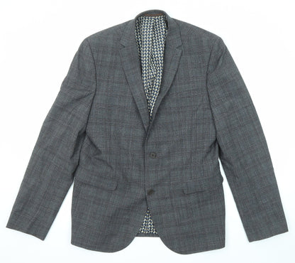 Next Mens Grey Plaid Wool Jacket Blazer Size 42 Regular