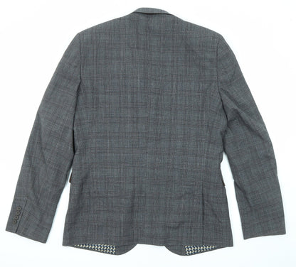 Next Mens Grey Plaid Wool Jacket Blazer Size 42 Regular