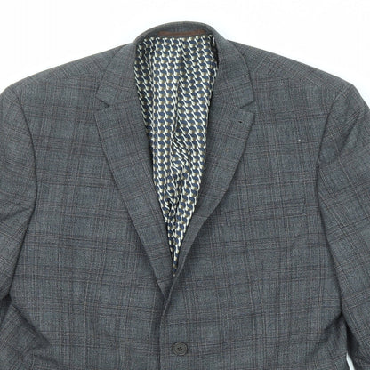 Next Mens Grey Plaid Wool Jacket Blazer Size 42 Regular