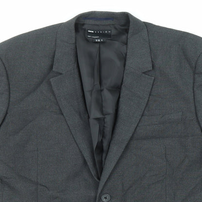 Close-up detail of ASOS men’s grey polyester jacket suit jacket, size 40, regular