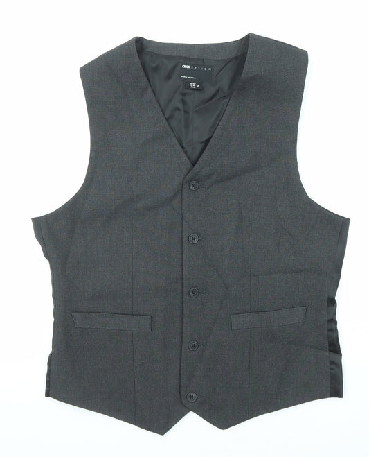 ASOS Mens Grey Polyester Jacket Suit Waistcoat Size 40 Regular