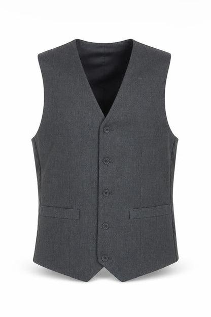 Front view of ASOS men’s grey polyester jacket suit waistcoat, size 40, regular