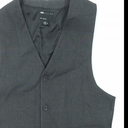 Close-up detail of ASOS men’s grey polyester jacket suit waistcoat, size 40, regular