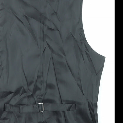 Brand and care label for ASOS men’s grey polyester jacket suit waistcoat, size 40, regular