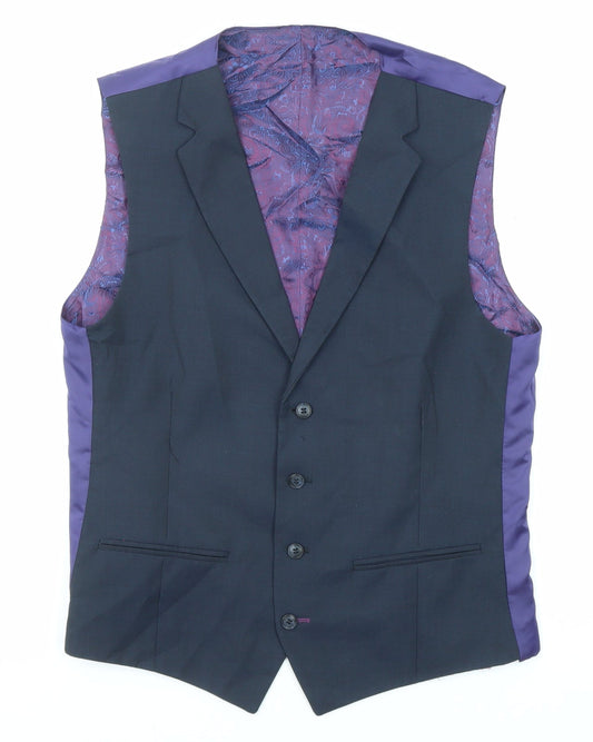 Gibson Mens Blue Wool Jacket Suit Waistcoat Size 40 Regular
