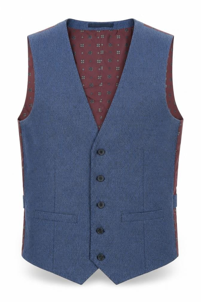 Burton Mens Blue Geometric Polyester Jacket Suit Waistcoat Size 38 Regular