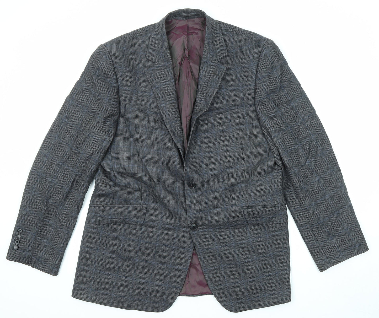 John Lewis Mens Grey Plaid Wool Jacket Suit Jacket Size 42 Regular