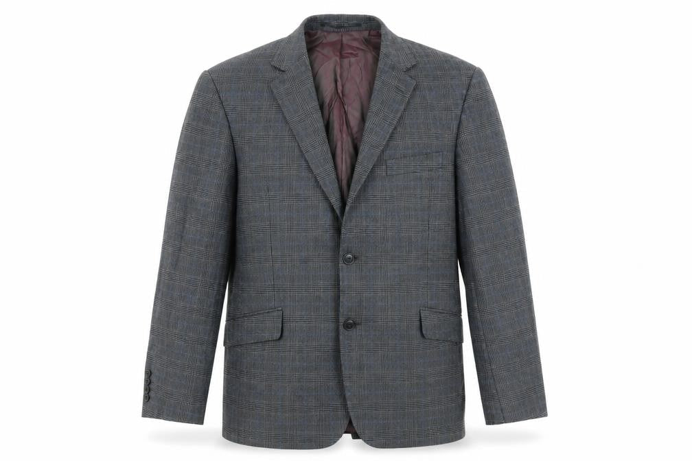 John Lewis Mens Grey Plaid Wool Jacket Suit Jacket Size 42 Regular
