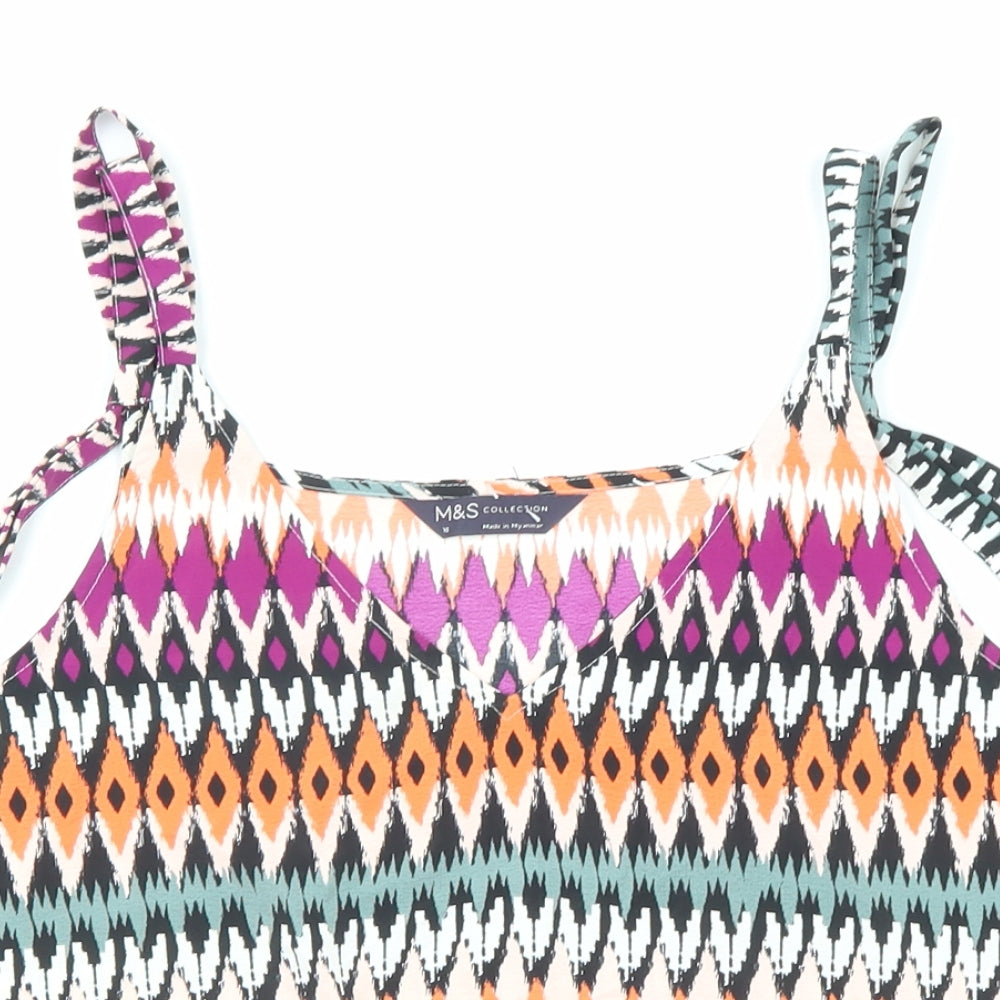 Marks and Spencer Womens Multicoloured Geometric Polyester Basic Tank Size 10 V-Neck