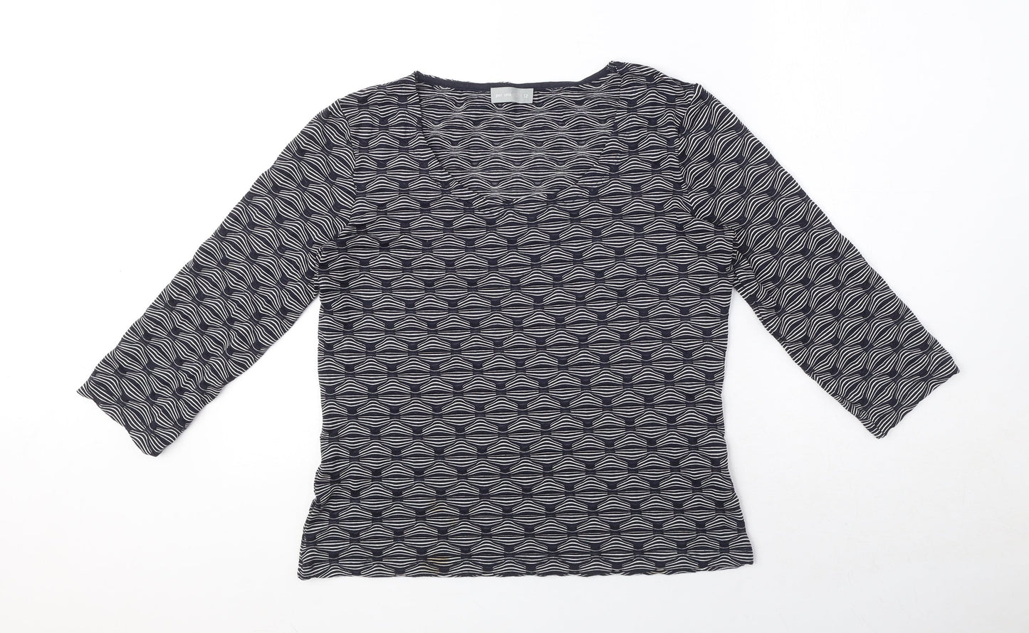 Per Una Womens Blue Geometric Polyester Basic T-Shirt Size 12 Boat Neck