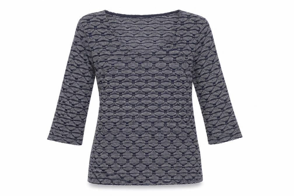 Per Una Womens Blue Geometric Polyester Basic T-Shirt Size 12 Boat Neck