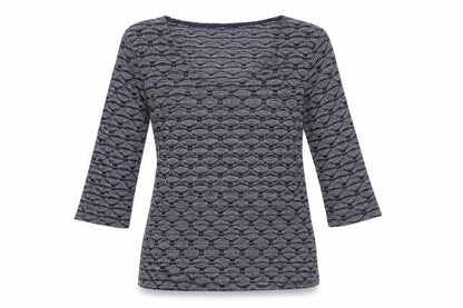 Per Una Womens Blue Geometric Polyester Basic T-Shirt Size 12 Boat Neck