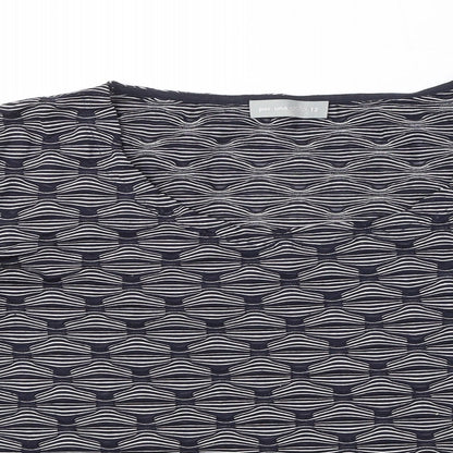 Per Una Womens Blue Geometric Polyester Basic T-Shirt Size 12 Boat Neck