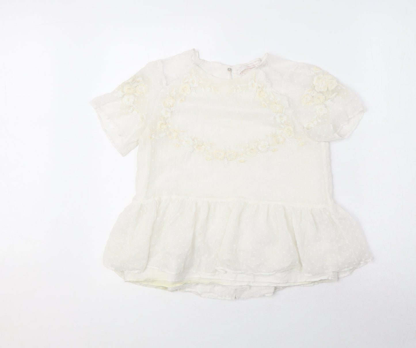 Zara Womens White Polyester Basic Blouse Size XS Round Neck - Peplum