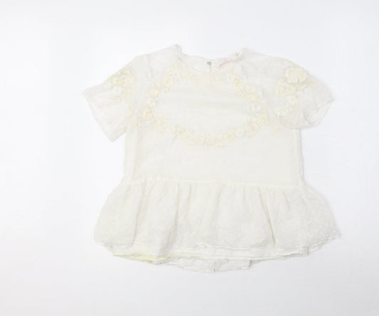 Zara Womens White Polyester Basic Blouse Size XS Round Neck - Peplum
