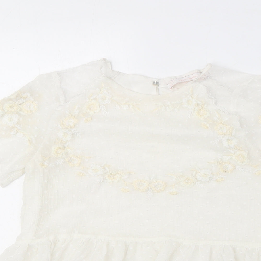 Zara Womens White Polyester Basic Blouse Size XS Round Neck - Peplum
