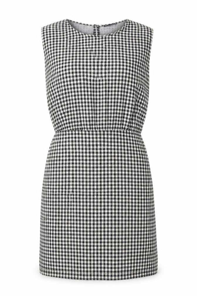 Zara Womens Black Gingham Polyester A-Line Size S Crew Neck Button