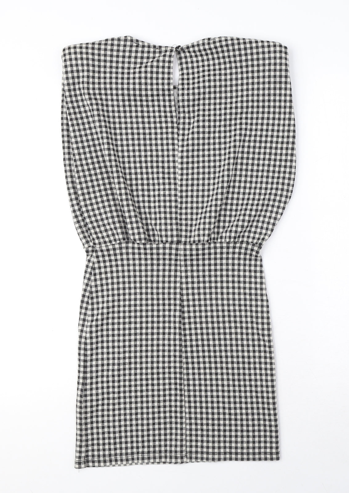 Zara Womens Black Gingham Polyester A-Line Size S Crew Neck Button