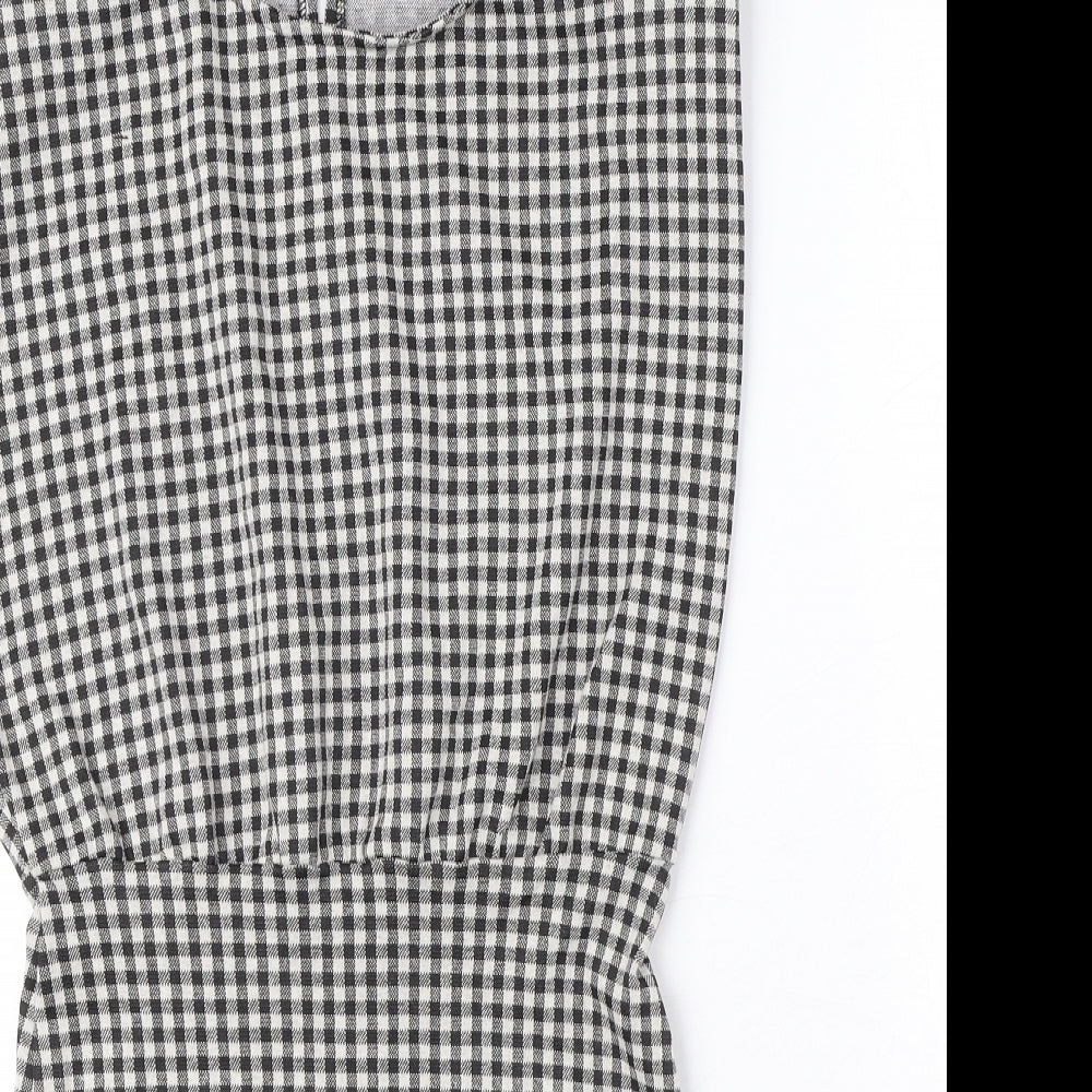 Zara Womens Black Gingham Polyester A-Line Size S Crew Neck Button