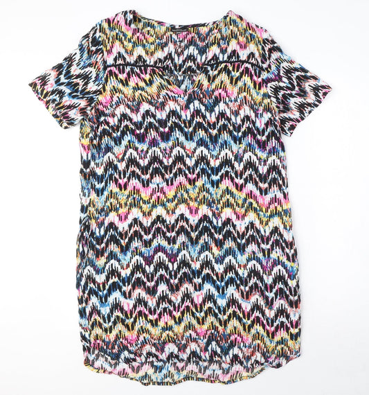 Warehouse Womens Multicoloured Geometric Polyester A-Line Size 12 V-Neck Pullover