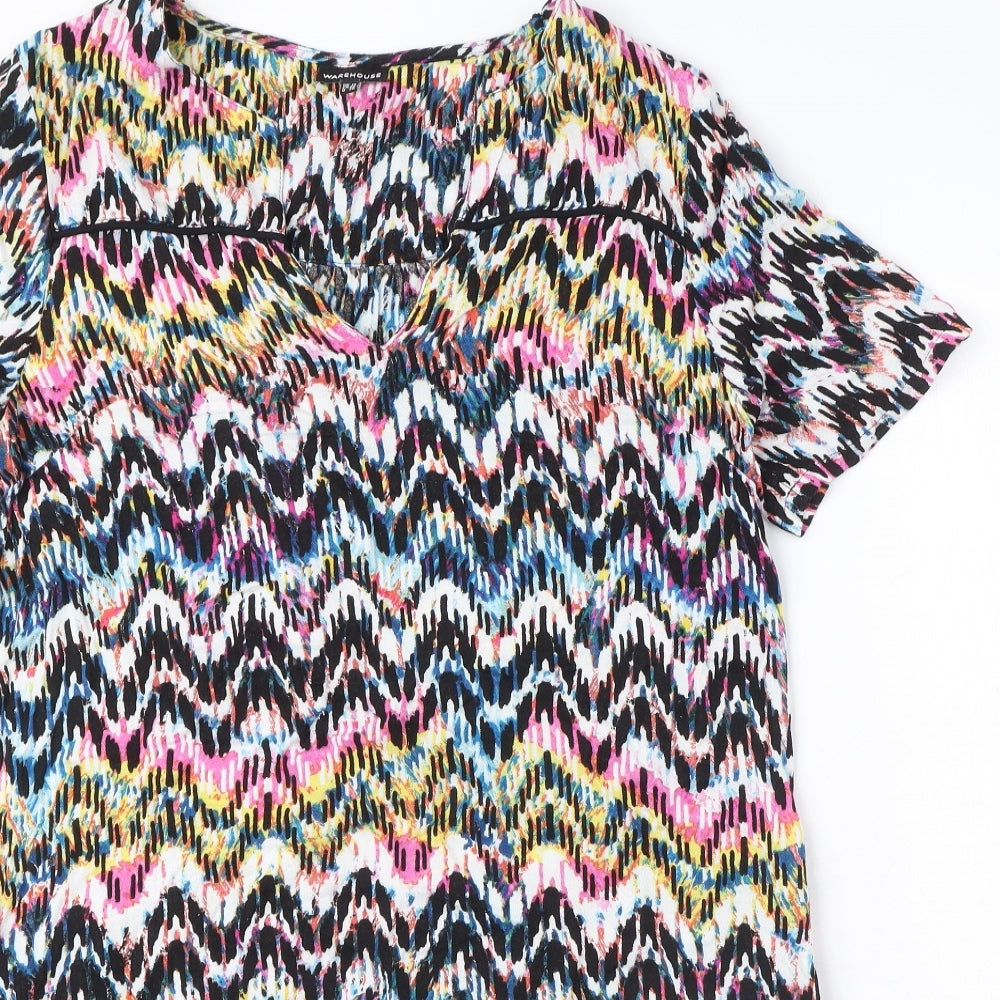 Warehouse Womens Multicoloured Geometric Polyester A-Line Size 12 V-Neck Pullover