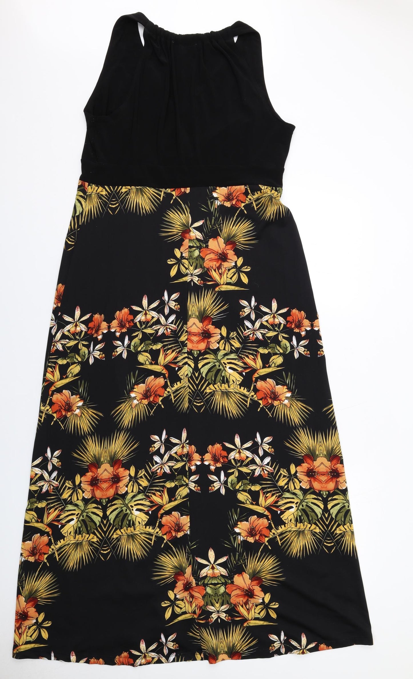 Cleo Womens Black Floral Polyester Tank Dress Size 14 Round Neck Pullover