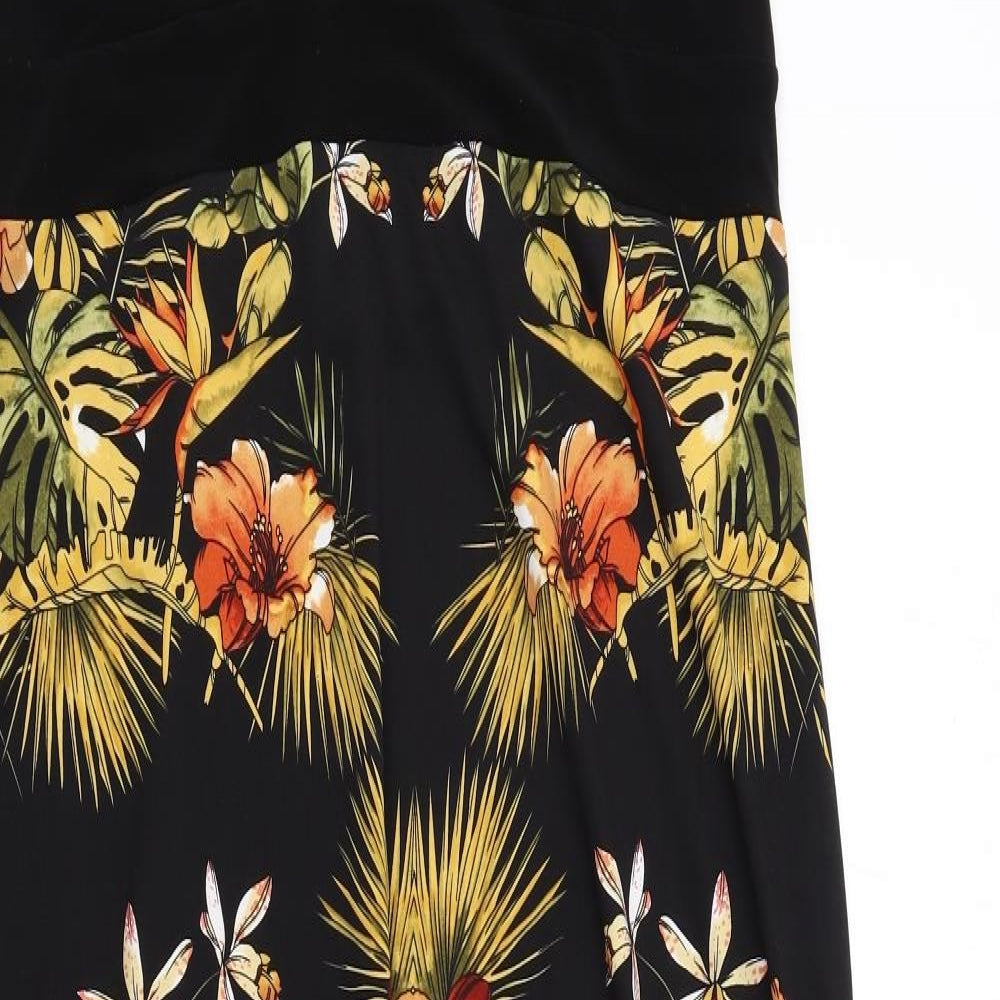 Cleo Womens Black Floral Polyester Tank Dress Size 14 Round Neck Pullover