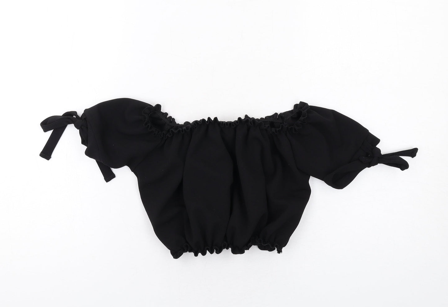New Look Womens Black Polyester Cropped Blouse Size 6 Off the Shoulder