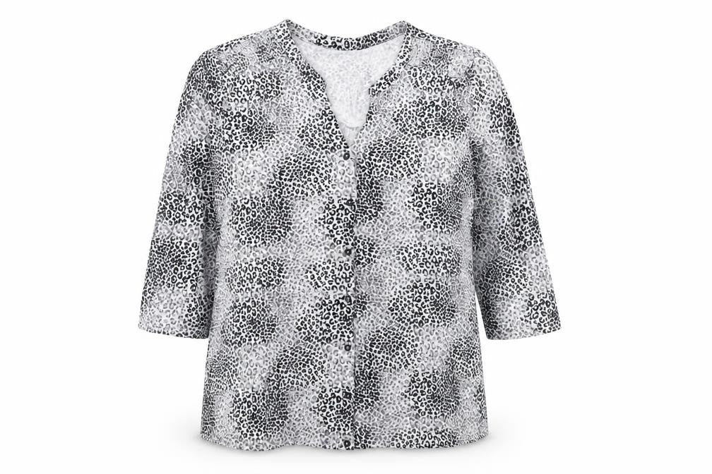 Bonmarché Womens White Animal Print Viscose Basic Button-Up Size 16 V-Neck
