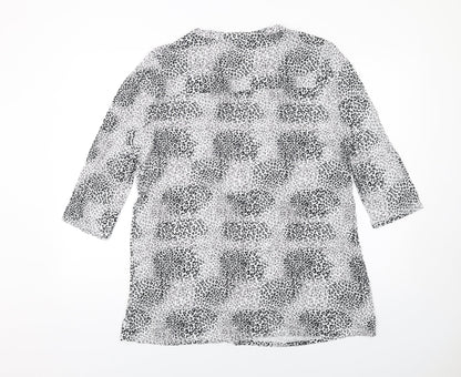 Bonmarché Womens White Animal Print Viscose Basic Button-Up Size 16 V-Neck