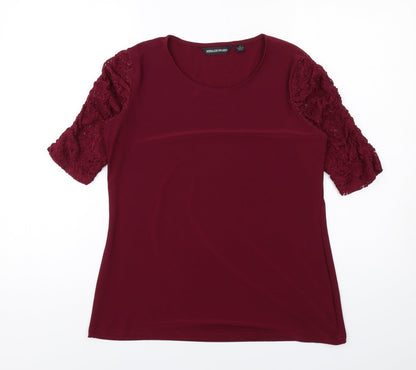 Nina Leonard Womens Red Polyester Basic Blouse Size M Round Neck