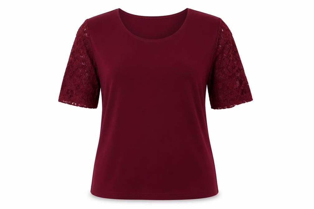 Nina Leonard Womens Red Polyester Basic Blouse Size M Round Neck