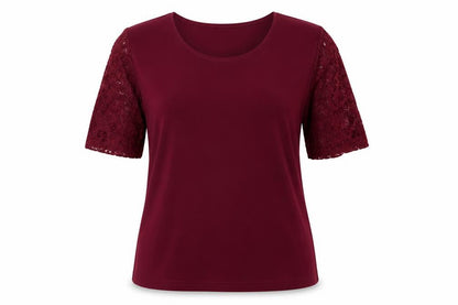Nina Leonard Womens Red Polyester Basic Blouse Size M Round Neck