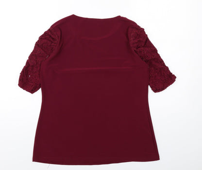 Nina Leonard Womens Red Polyester Basic Blouse Size M Round Neck