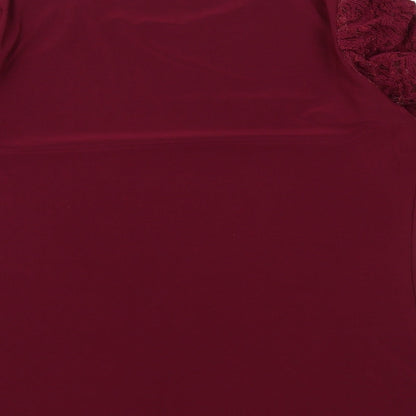 Nina Leonard Womens Red Polyester Basic Blouse Size M Round Neck