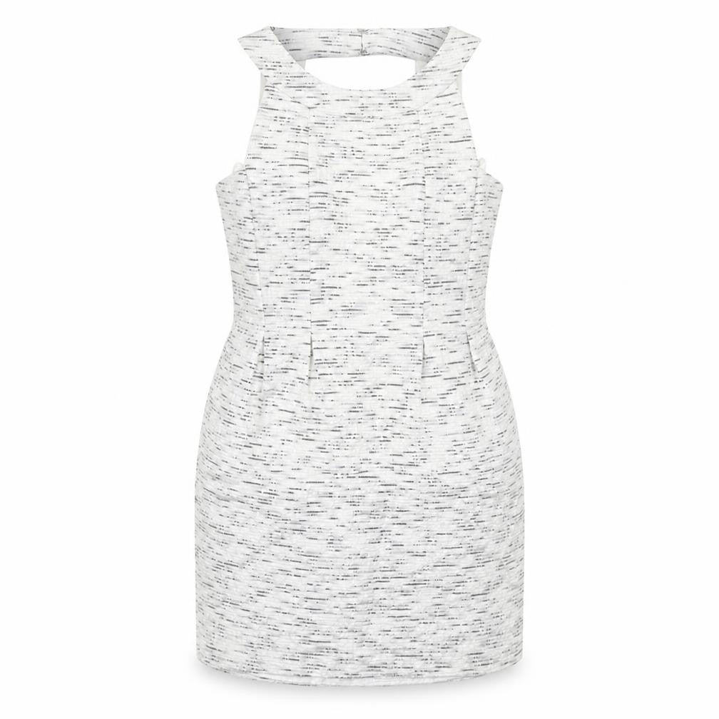 Coleen Womens White Geometric Polyester Shift Size 12 Round Neck Zip