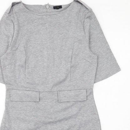 Next Womens Grey Polyester Shift Size 12 Round Neck Zip