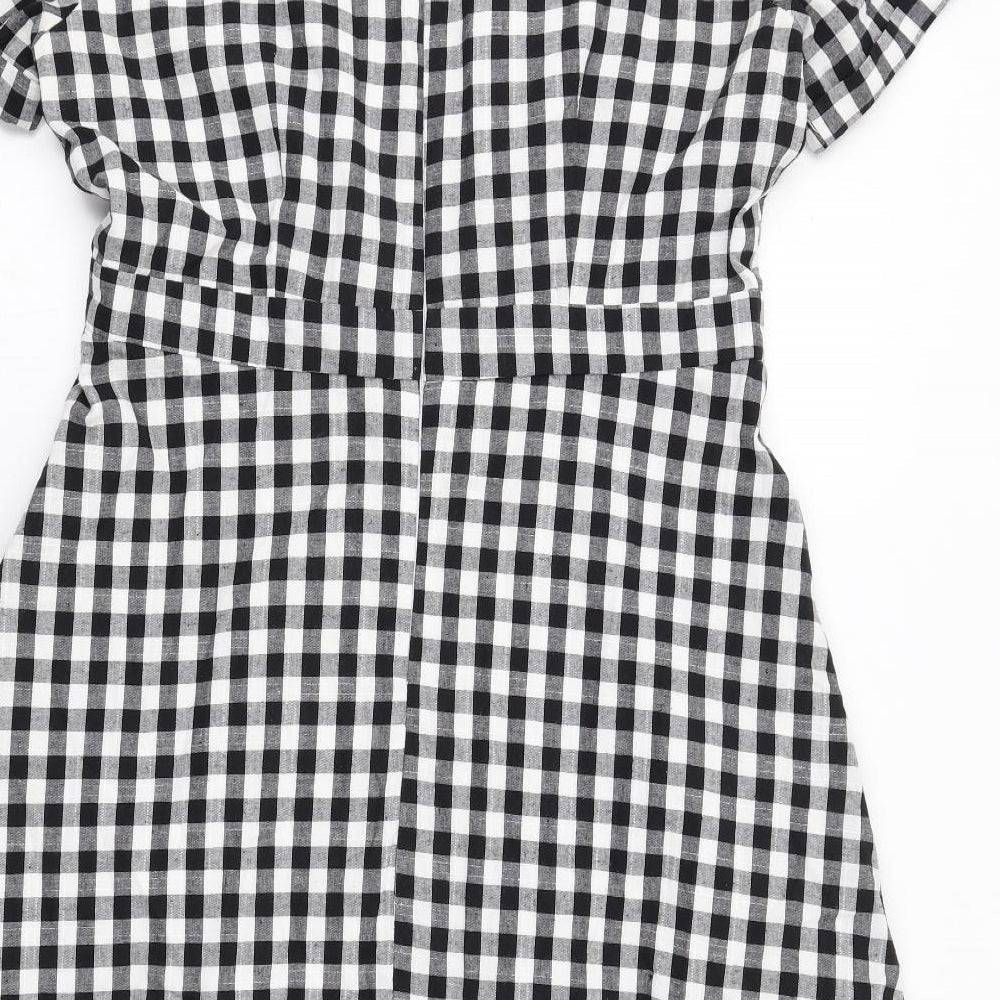 Sugarhill Womens Black Gingham Cotton A-Line Size 12 Round Neck Zip