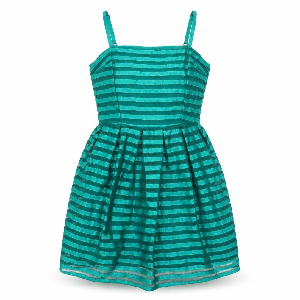 H&M Womens Green Striped Polyester Mini Size M Square Neck Zip