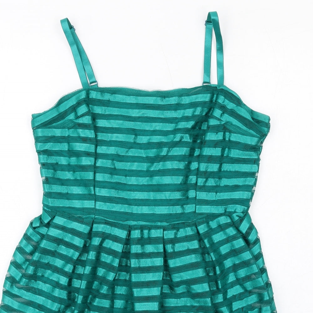 H&M Womens Green Striped Polyester Mini Size M Square Neck Zip