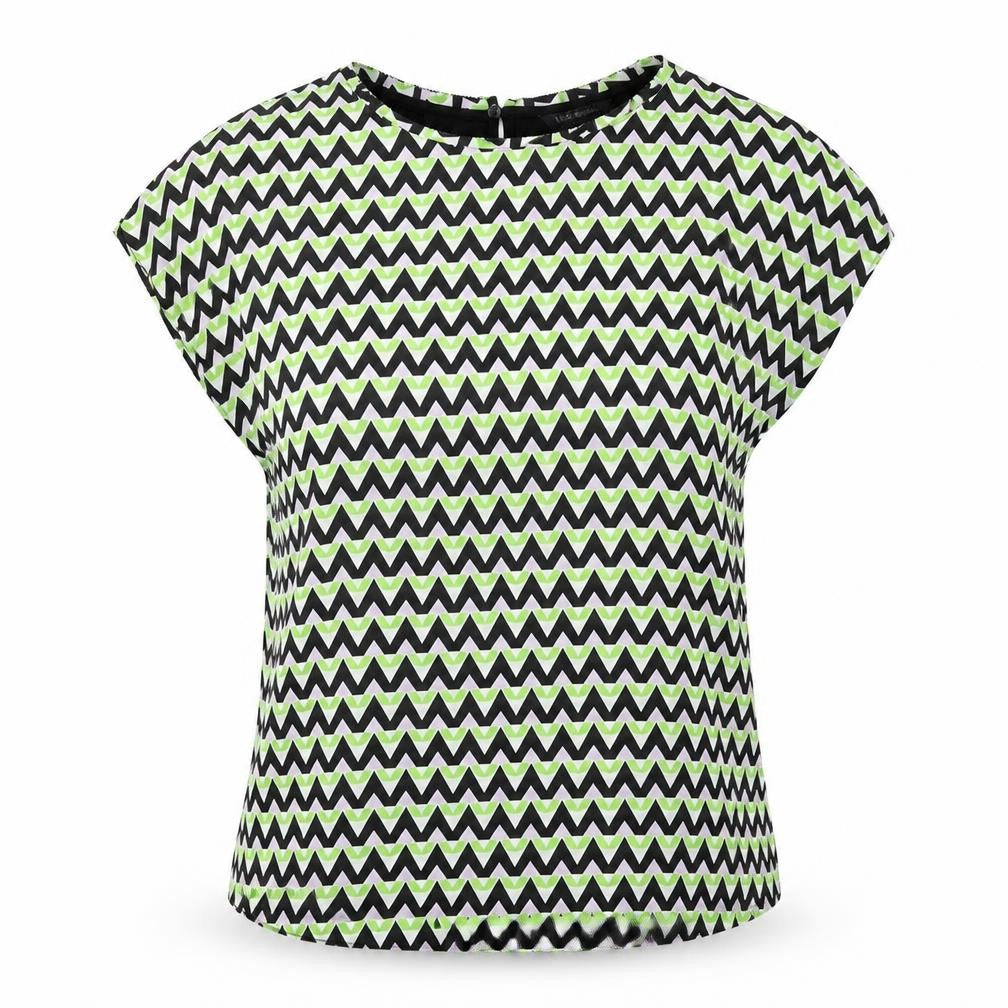 Marks & Spencer Womens Multicoloured Geometric Polyester Basic T-Shirt Size 10 Boat Neck