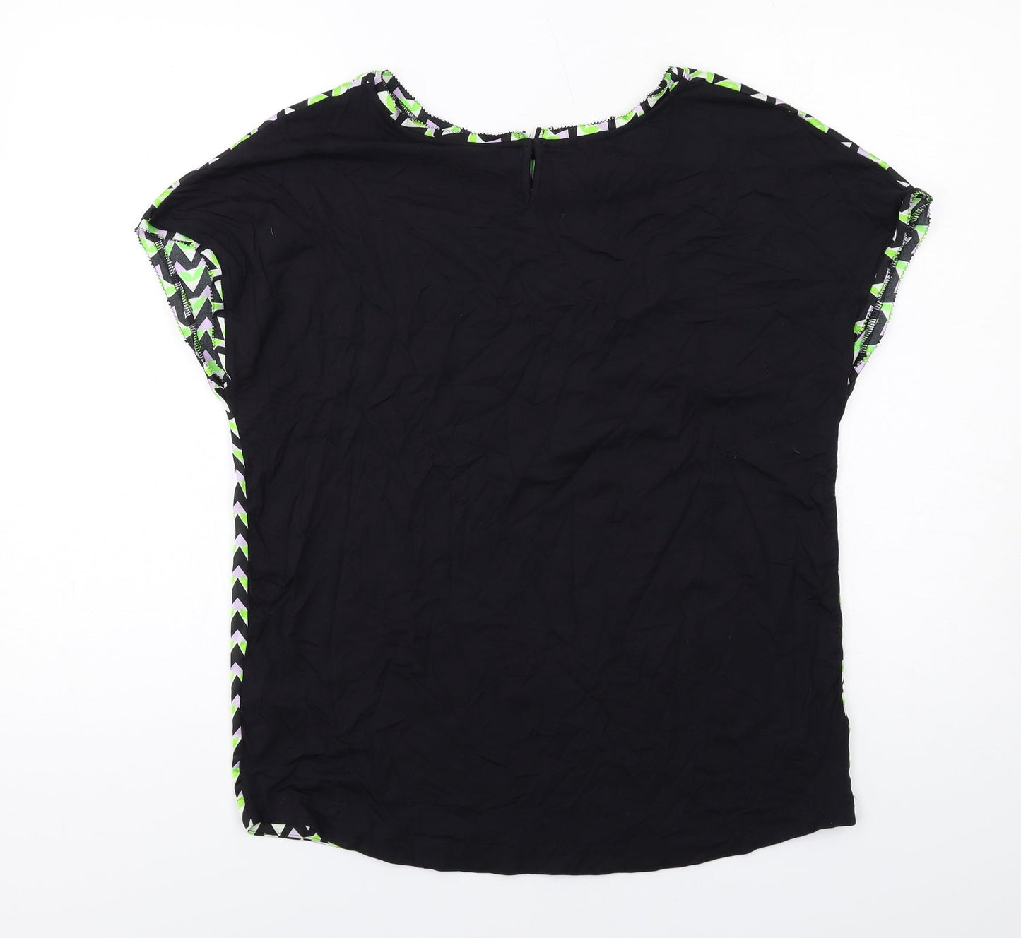 Marks and Spencer Womens Multicoloured Geometric Polyester Basic T-Shirt Size 10 Boat Neck