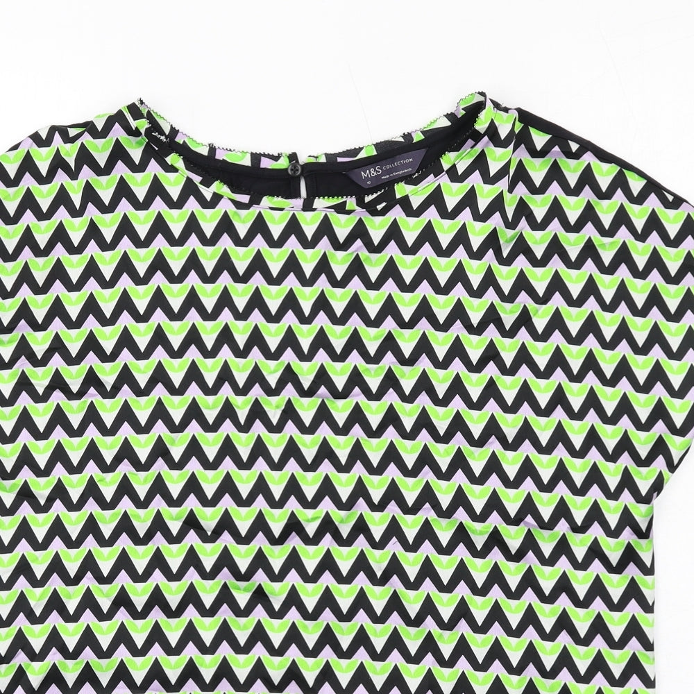Marks and Spencer Womens Multicoloured Geometric Polyester Basic T-Shirt Size 10 Boat Neck