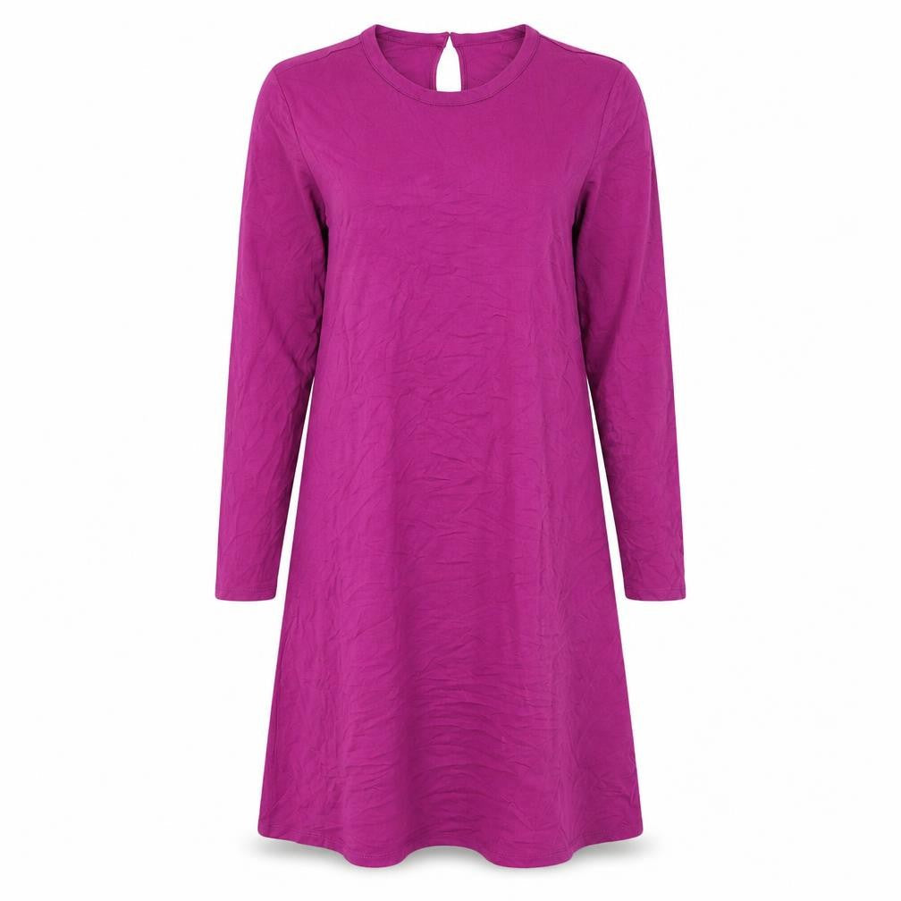 Marks & Spencer Womens Purple Viscose Jumper Dress Size 14 Crew Neck Button