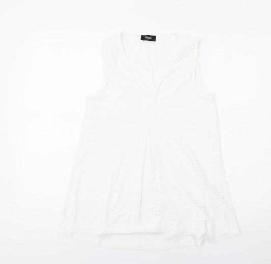 Klass Womens White Polyester Basic Tank Size S V-Neck - Broderie Anglaise Details